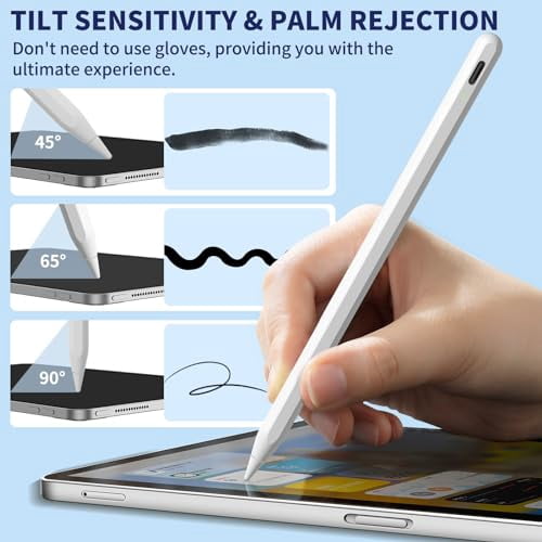 iPad Apple Pencil 9th&10th Generation,Fast Charge Stylus Pen for Palm Rejection and Tilt Sensitivity,Compatible with iPad Pro 11/12.9in,Mini 5/6,iPad 6/7/8/9/10,Air 3/4/5 (White)