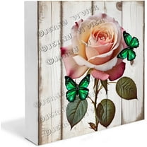Watercolor Pink Rose Wooden Box Sign Rose Gifts Funny Counter Decor Shelf Decor for Kitchen Work Desk Centerpiece Wood Block Signs Housewarming Gifts 7"x7"