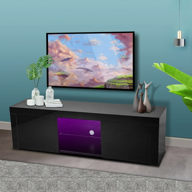 Corner Tv Cabinet Modern Black Stand With Led Lights Media Storage Console Table Entertainment Center For Bedroom Living Room Furniture 59 Lx14 Wx18 H W14549 Com Corner Tv Cabinet Modern Black, Corner Tv Unit And Console Table