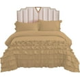thumbnail image 3 of DNG Creations 3 Piece Vintage Ruffle Duvet Cover 100% Egyptian Cotton, 800 Threads Count - With Zipper & Corner Ties ( Oversized Queen - Solid Taupe ), 3 of 7