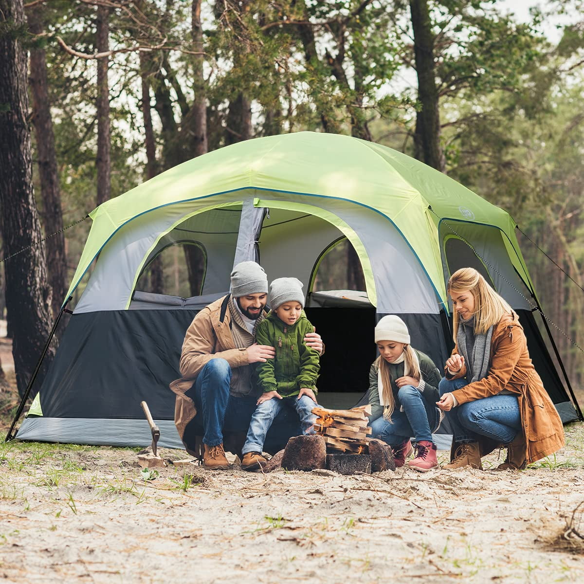 Tents 6 Person Waterproof Windproof Easy Setup Double Layer Family Camping Tent With 1 Mesh Door & 5 Large Windows -10'x9'x78in(h)
