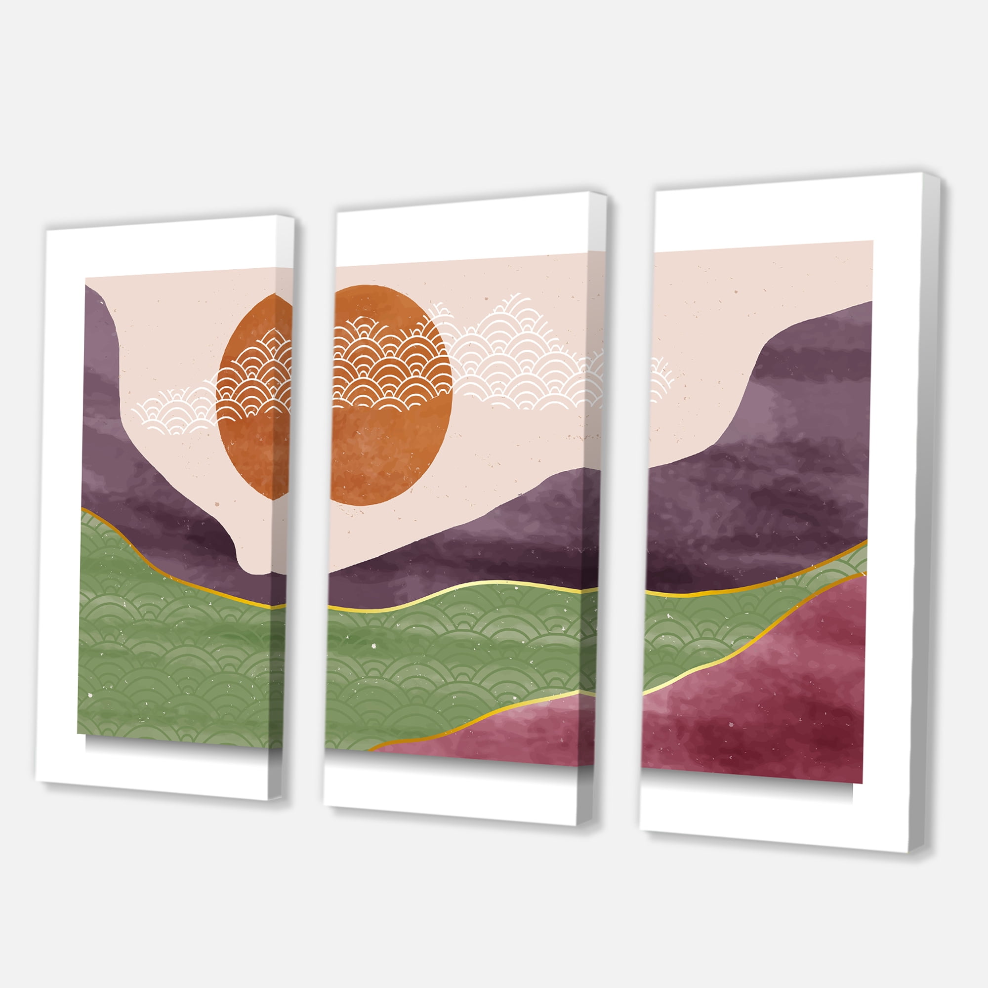 Designart ' Abstract Landscapes With Mountain River and Moon ' Modern Canvas Wall Art Print