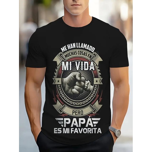 Papá Es Mi Favorita T-Shirt, Spanish Graphic Tee, Father's Gift Shirt for Latino Dads, Cool Fist Bump Design, Casual Fit for Men