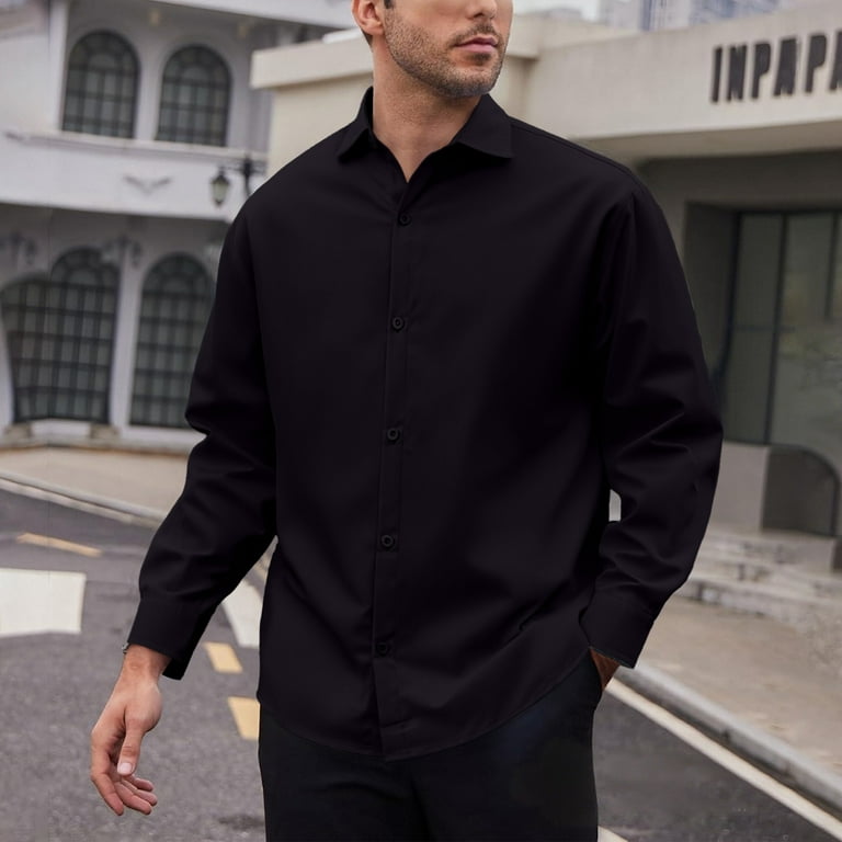 GuangCheng Mens Dress Shirt Long Sleeve Button Down Classic Collar Wrinkle Resistant Slim Fit Smart Casual Tops,Black,3XL - Walmart.com GuangCheng Mens Dress Shirt Long Sleeve Button Down Classic Collar Wrinkle Resistant Slim Fit Smart Casual Tops,Black,3XL - Walmart.com