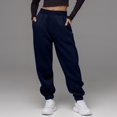 thumbnail image 3 of Women's High Waisted Loose Sportswear Pants with Pockets - Jogging Pants for Everyday Use and Winter Comfort,Navy,M, 3 of 7
