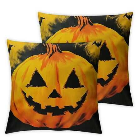 

Ulloord Throw Pillow Covers Happy Halloween Smile Pumkins Face and Bats Decor Square Cushion Pillows Cover for Men Women for Couch Bedroom Sofa 24x24in