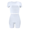 thumbnail image 3 of Xugsiok 2 Piece Sets for Women Summer Short Sleeve Top Sweatsuit Shorts Sets Jogger Tracksuit Sets Casual Workout Outfits Fashion Two Piece Sets for Vacation Running Gym Travel Outfits, 3 of 8