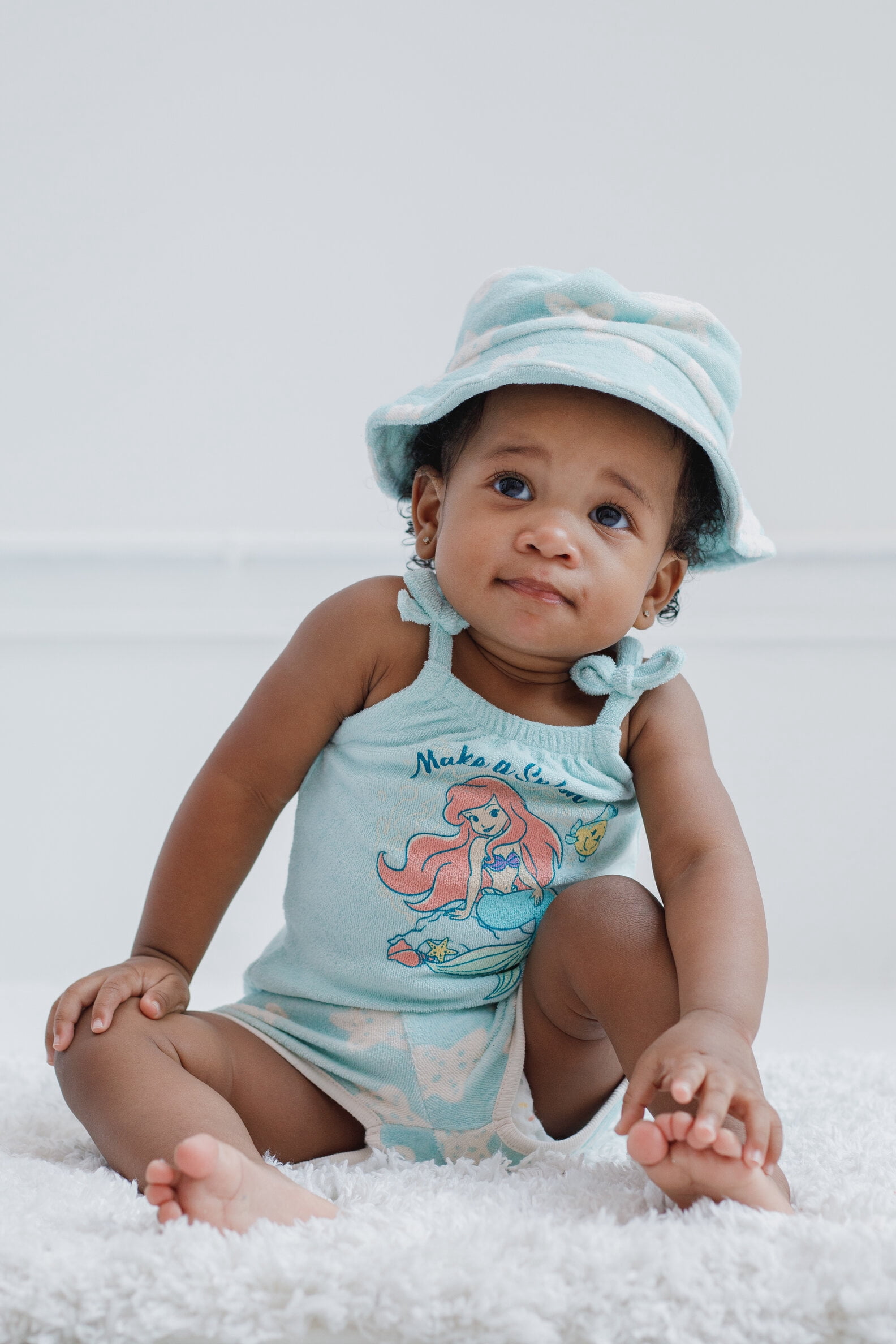 Disney The Little Mermaid Baby Girls' 3-Piece Tank Top and Shorts Set Ariel Flounder Blue