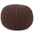 thumbnail image 1 of Simpli Home Shelby Pouf Rond Tricoté à la Main en Coton Marron Chocolat, 1 of 5