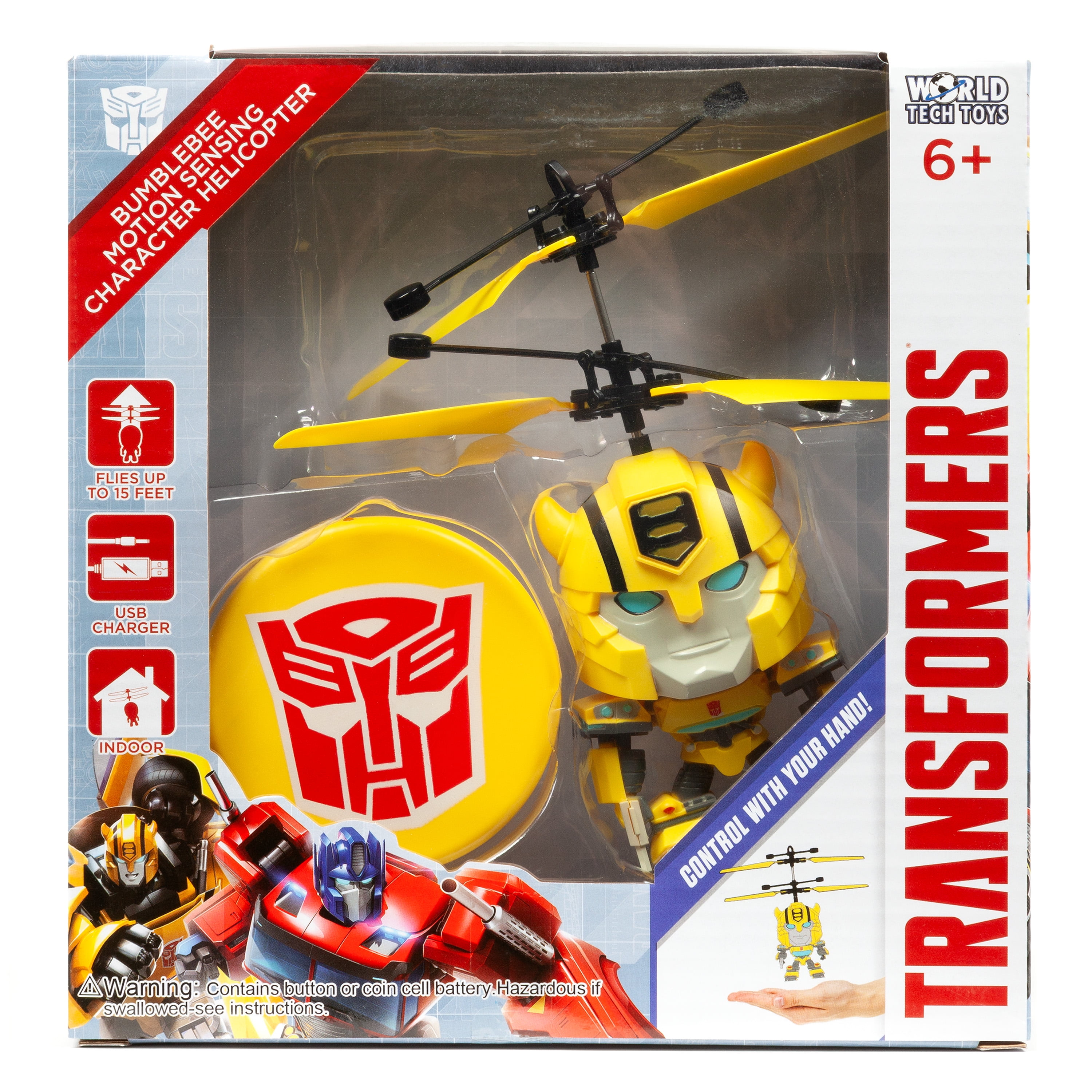 Transformers Bumblebee Big Head 7.6 inch Motion Sensor Controlled UFO Big Head Helicopter Walmart
