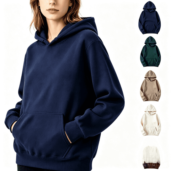 ZORYEVY Pullover Womens Hoodies Winter Long Sleeve Casual Plus Size Womens Sweatshirts with Pockets Drawstring Solid Tops