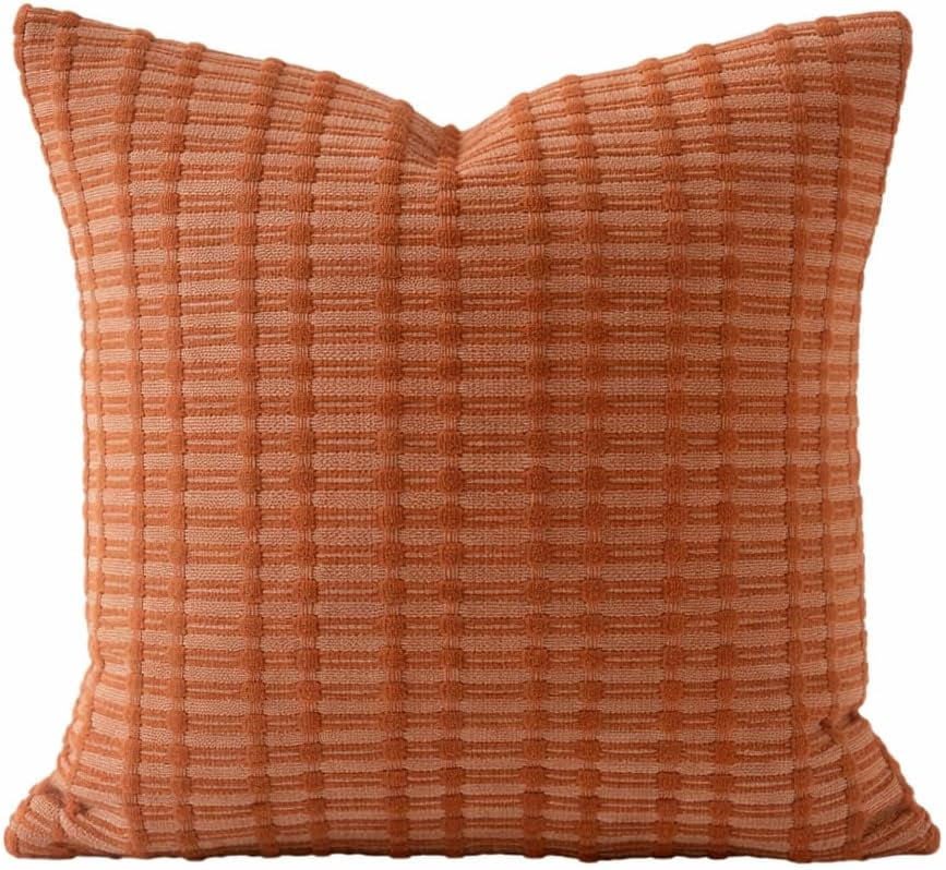 Fennco Styles Terracotta Woven Textured Filled Throw Pillow 18" X 18" - Decorative Cotton Blend Sofa Cushion for Sofa, Couch & Bed for Home Décor