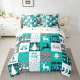thumbnail image 2 of Homewish Xmas Tree Reindeer Bedding Comforter Set 7 Pieces for Kids, Blue Buffalo Plaid Full Bedding Set, Kawaii Santa Claus Reversible Fitted Sheet Flat Sheet, Microfiber Bedroom Decor, 2 of 7