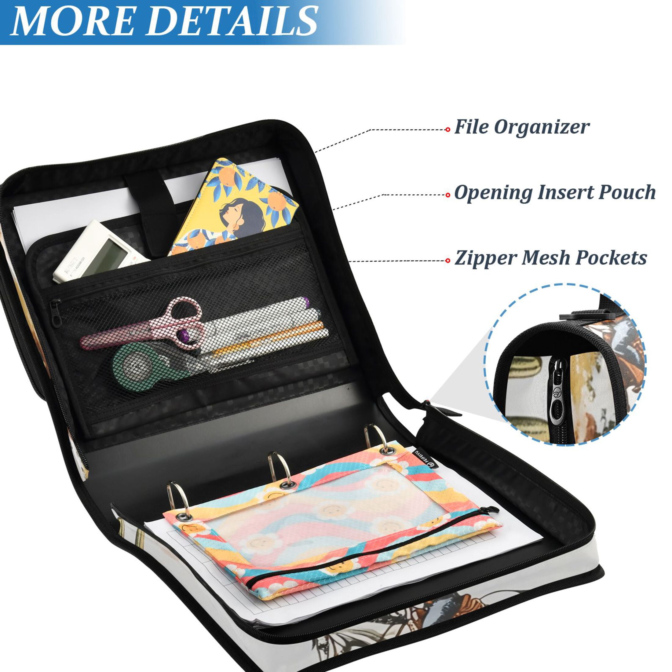 ALAZA Zipper Binder Western Cowboy Horses 3 Ring Trapper Keeper File Folder Organizer Bag