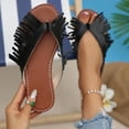 thumbnail image 2 of Gpaecead Women Vintage Fringe Flat Flip Flops Solid Color Cushioned Non Slip Spring Summer Beach Casual Shoes,Black, 2 of 8