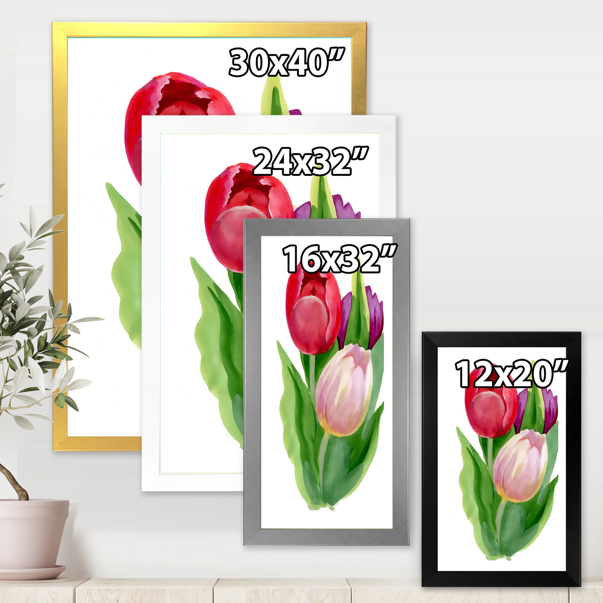 Designart 'Beautiful Tulip Flowers Red and Pink' Traditional Framed Art Print