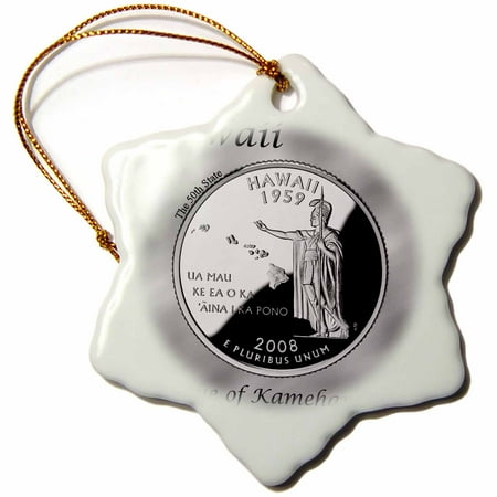Mustang Quarter Panel Ornaments - 3dRose State Quarter Hawaii, Snowflake Ornament, Porcelain, 3-inch