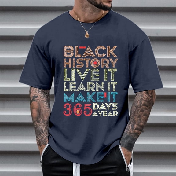 Mens T-shirts Short Sleeve Letter Print T Shirt Casual Crewneck Daily Wear Outdoor Activities Tees for Men Navy L