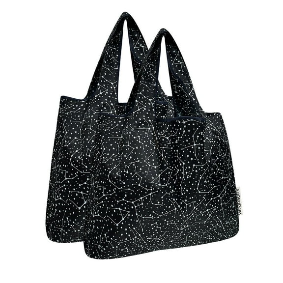 Wrapables Medium Foldable Tote Nylon Reusable Grocery Bag (Set of 2), Constellations