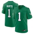 thumbnail image 1 of Women's Philadelphia Hurts 1 Kelly Green Player Game Stitched T-shirts Performance Top, Small, 1 of 2