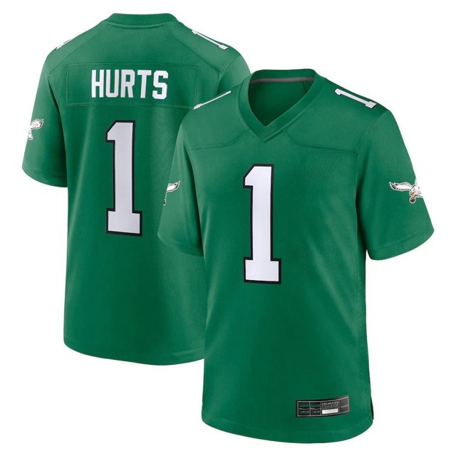 Women's Philadelphia Hurts 1 Kelly Green Player Game Stitched T-shirts Performance Top, Small