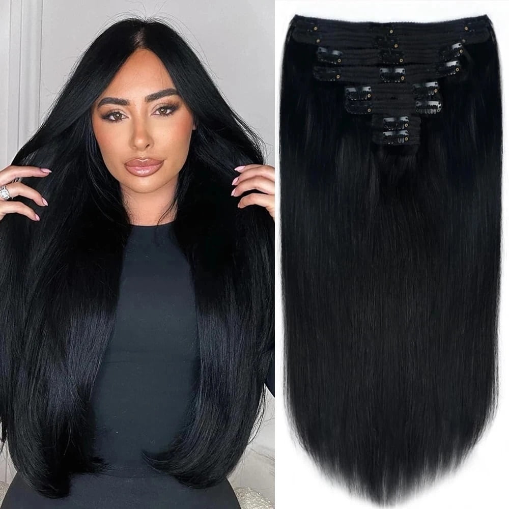Clip In Hair Extensions Seamless 8Pcs Real Human Hair Natural Hair Double Weft Straight