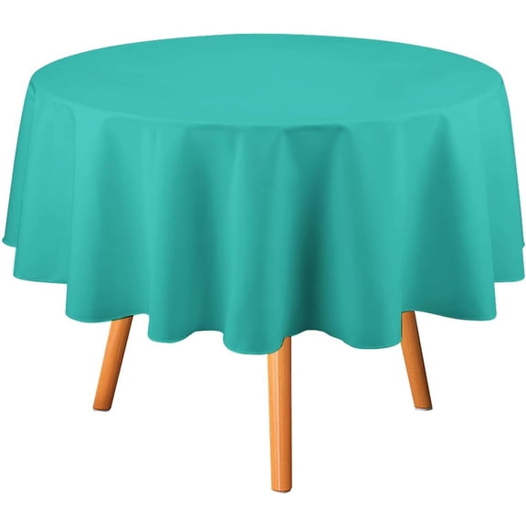 Tablecloth Modern Teal White Summer Table Cover 60inch Round Washable Table Cloth for Kitchen Dinning Party Tabletop Modern Decoration