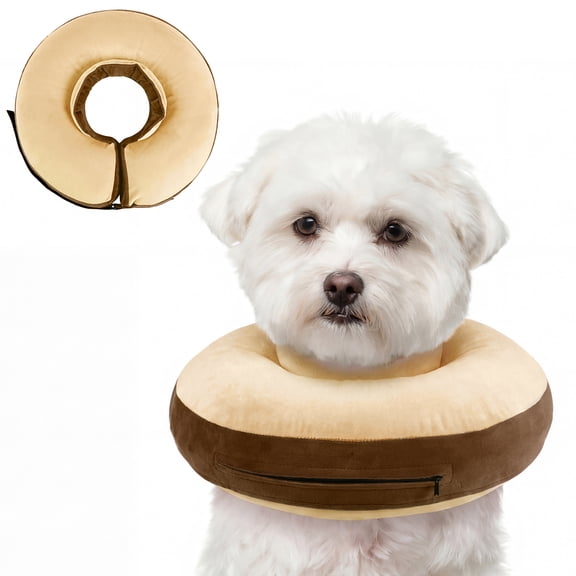 Kuoser Soft Inflatable Dog Cone for Recovery after Surgery, Alternative to Plastic E-Collar for Small Medium Large Dogs, Coffee, S