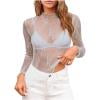 BSDJILFG Women s Lace Tops Sexy Embroidery Mesh Sheer High Neck T-shirt Lingerie Nightwear