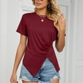 thumbnail image 2 of Besolor Womens Summer Tunic Tops Trendy Crewneck Split Irregular Pleated Short Sleeve T-Shirt Ladies Going out Blouse, 2 of 8