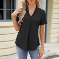 thumbnail image 2 of Kcolen Vneck Cap Sleeve Tops for Women V Neck Summer Short Sleeve Regular Comfy Solid Color Tee Shirts Womens Business Casual Outfits,Black, 2 of 6