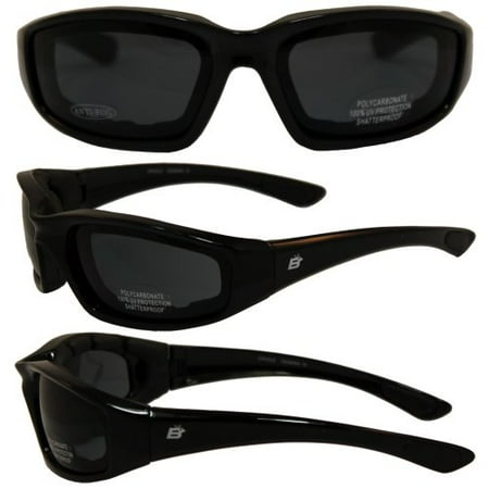 - Birdz Eyewear Oriole Padded Motorcycle Glasses (Black Frame/Smoke Lens)