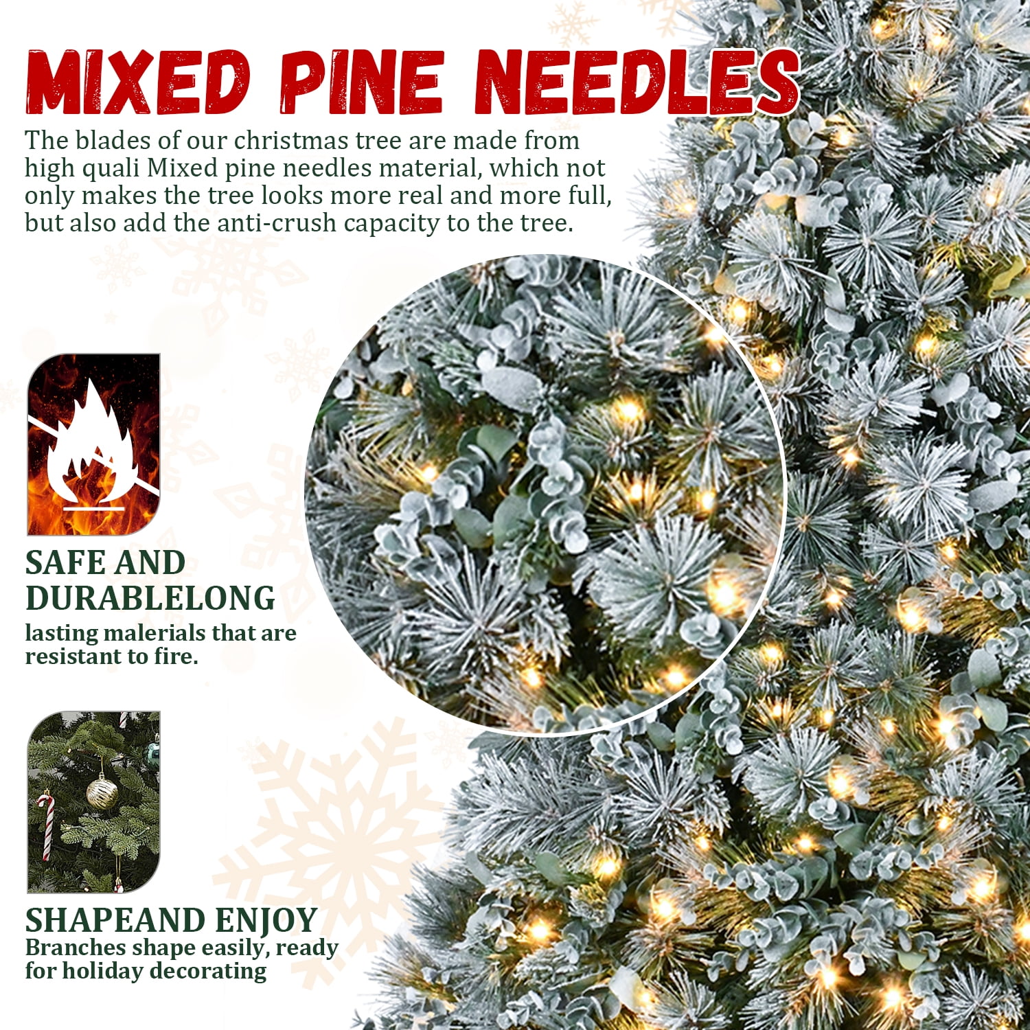 4ft Prelit Flocked Christmas Tree with Eucalyptus Leaves 404 Tips 150 LED Lights Metal Stand Indoor Decor