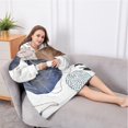 thumbnail image 5 of Oversized Wearable Blanket Hoodie,Blue Boho Abstract and Plant Pattern Sherpa Blanket Hoodie with Super Pockets,Super Warm Fuzzy Pullover for Women & Men, 5 of 6
