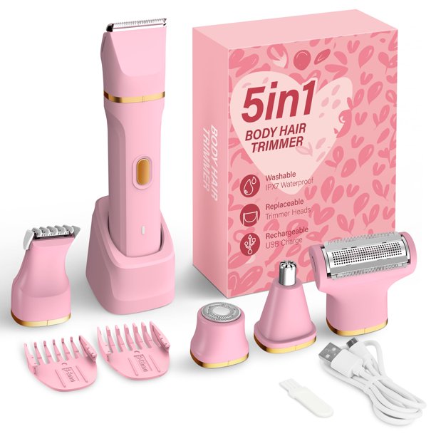 Recortadora de bikini eléctrica KINGTEE 5 en 1 IPX7 impermeable rosa