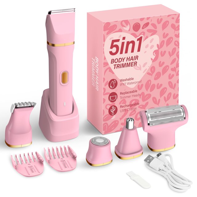 Recortadora de bikini eléctrica KINGTEE 5 en 1 IPX7 impermeable rosa