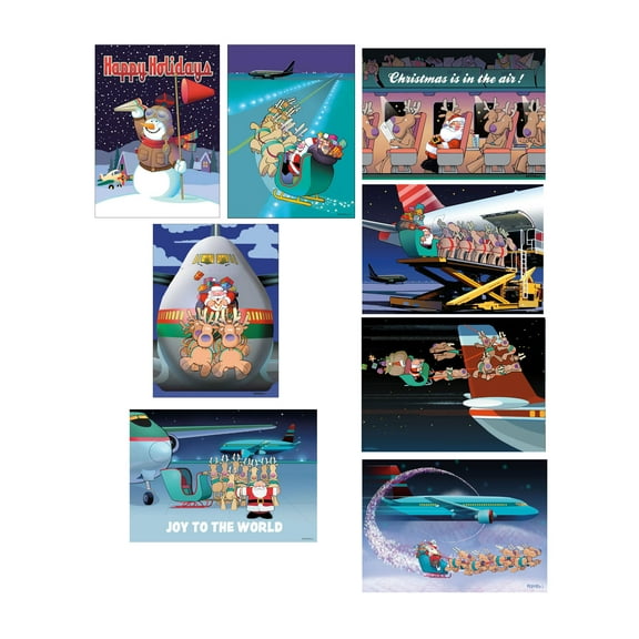 Airplane Christmas Card Variety Pack 24 Cards & Envelopes - USA Made