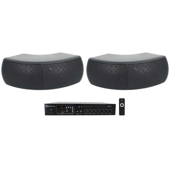Rockville Commercial Receiver 2 Dual 4" Black Indoor/Outdoor Restaurant Speakers