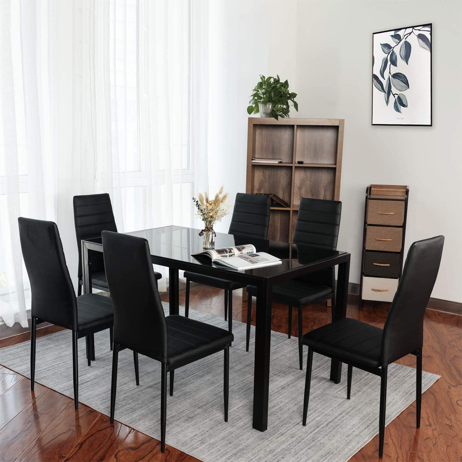 GIZZA Industrial Style Small Dining Room Table Set with 4 Chairs Solid Wood&Metal Kitchen Table Faux Leather Dining Chair Comfortable Sturdy Furniture Chestnut Brown 