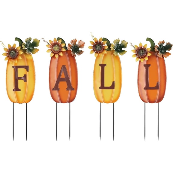 ANHXN Outdoor Fall Thanksgiving Decorations Metal Pumpkin Decorative Garden Stakes with Sunflowers Yard Signs for Garden Lawn Patio Home Decor