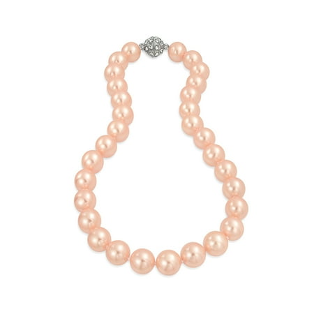 Strand Knot (Large Hand Knotted Pale Pink Shell Simulated Pearl Strand Necklace For Women Crystal Ball Clasp)