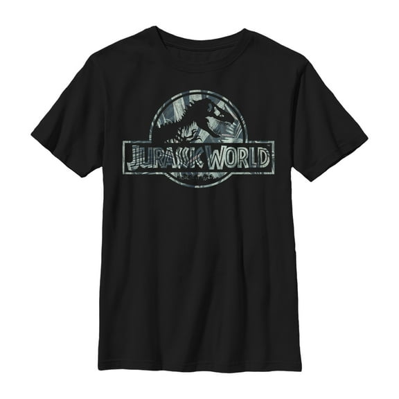 Boy's Jurassic World Jurassic Worldscale Tropical T. Rex Logo  Graphic Tee Black X Large