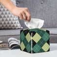thumbnail image 6 of Lsque Green Squares Printed Tissue Box Cover Holder, Facial Paper Organizer Dispenser,Square with Bottom Belt, PVC Leather Decorative Organizer, 6 of 8