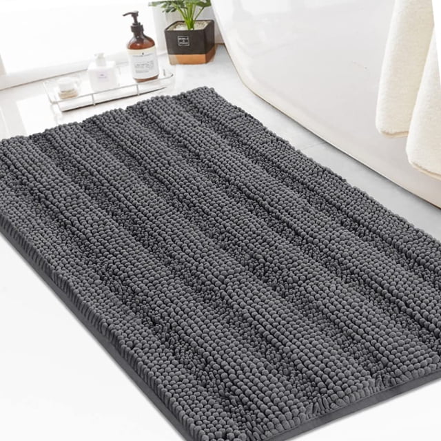Alfombra de baño de chenilla turquesa Shaggy, 60 x 90 cm, gris, antideslizante