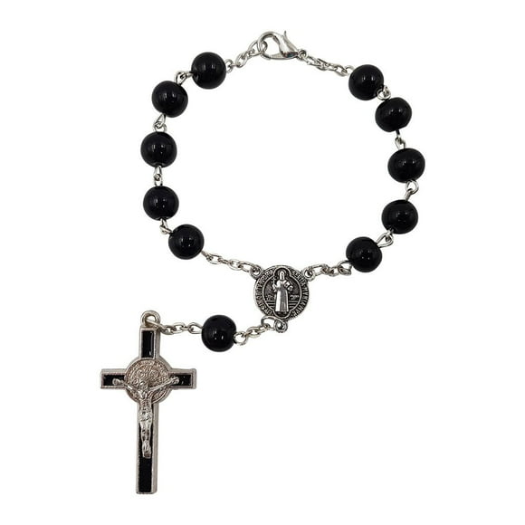 Saint Benedict Medal One Decade Catholic Rosary Black Prayer Beads with Cross Crucifix Holy Land Gift
