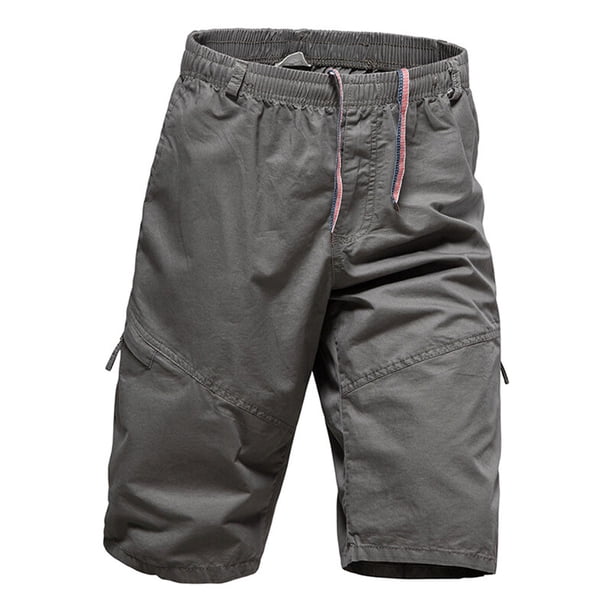 pstuiky Pantalones cortos casuales para hombre, Pantalones cortos cargo elásticos para hombre, informales, con cordón ajustable, clásicos, de verano, con múltiples bolsillos con cremallera.