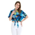 thumbnail image 4 of Women's Hawaiian Tie Front Crop Top Aloha Shirt in Sunset Blue S, 4 of 5