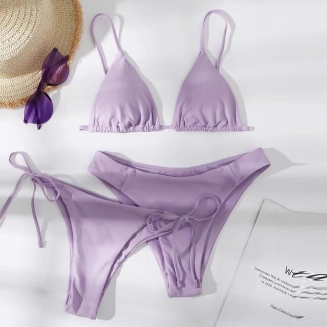 Traje de baño de 2 piezas para mujer, trajes de baño para mujer, traje de baño bikini de tres piezas de color liso informal y a la moda para mujer, conjunto de traje de baño dividido, conjunto de traj