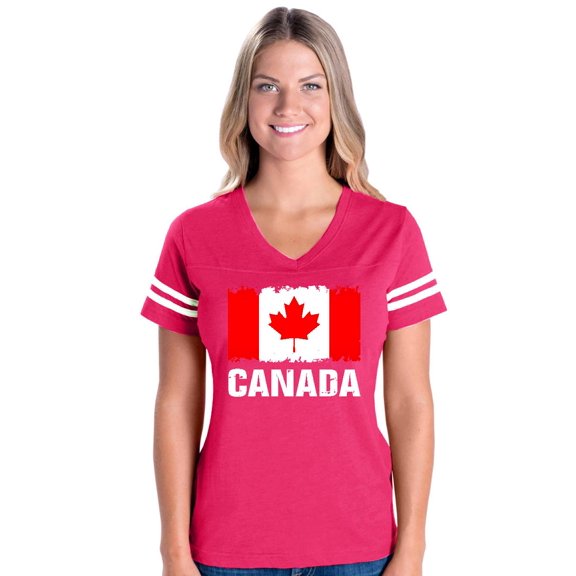 MmF - Womens Football Fine Jersey T-shirts, up to Size 3XL - Canada Flag