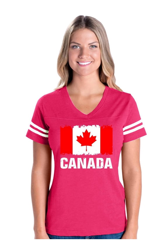 MmF - Womens Football Fine Jersey T-shirts, up to Size 3XL - Canada Flag
